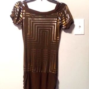 INTERI brand cold shoulder rouched  brown print dress